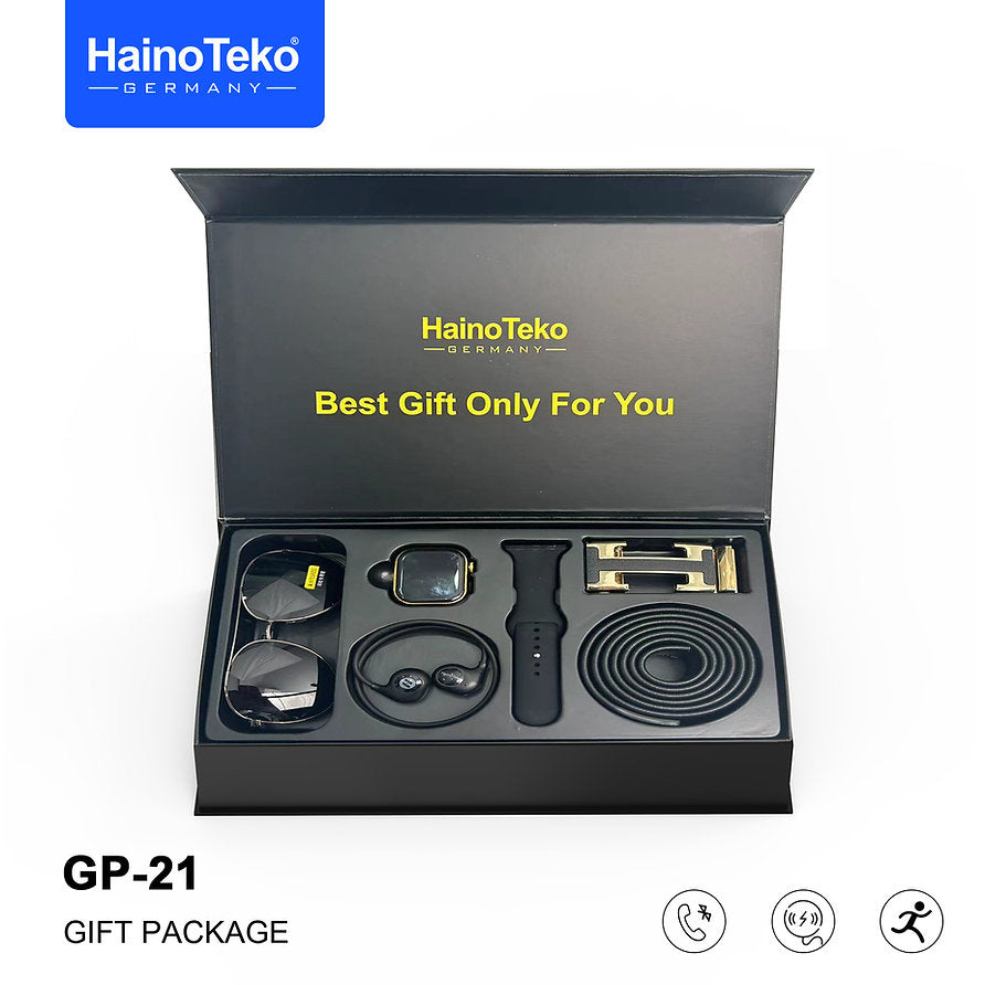 Haino Teko GP-21 Gift Set (GP 21 Smart Watch, Beast Earbuds, Belt & Glasses)