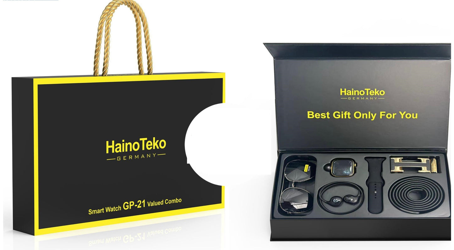 Haino Teko GP-21 Gift Set (GP 21 Smart Watch, Beast Earbuds, Belt & Glasses)